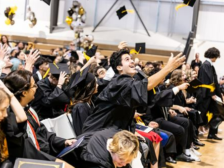 Graduates flipping hats
