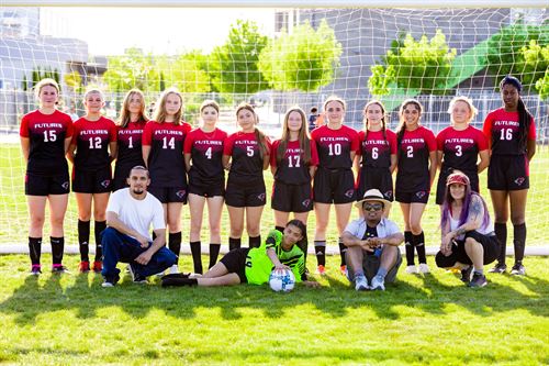 Close up team photo in line