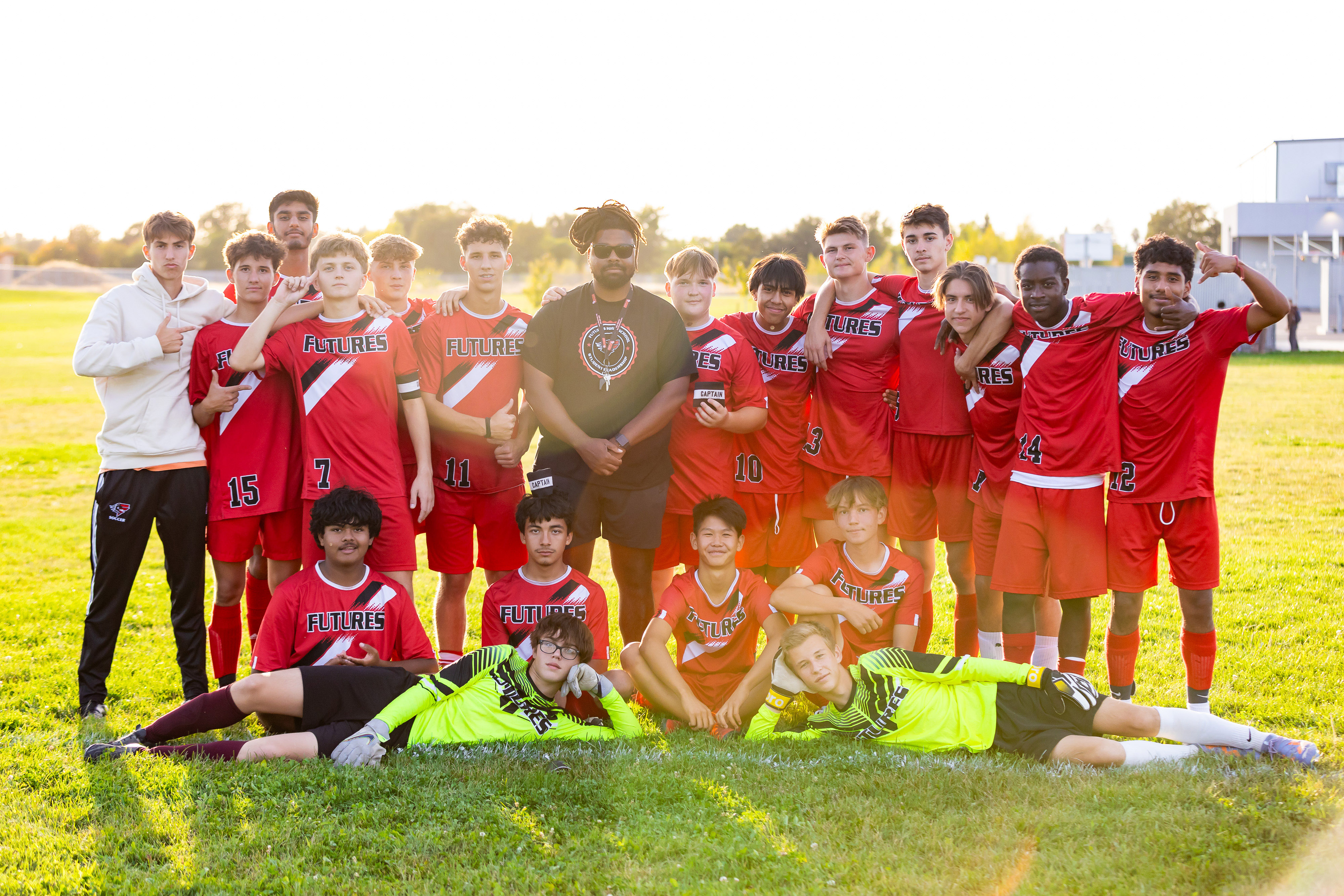 Boy's soccer players in team photo line