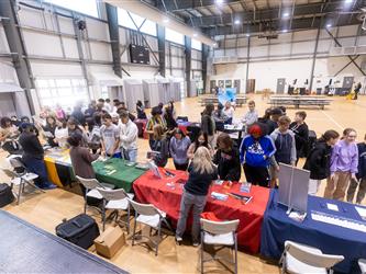 Students speaking with recruiters