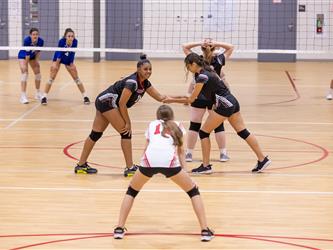 Girls playing volleyball