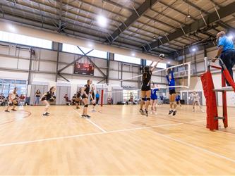 Girls playing volleyball