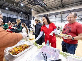 guests receiving food