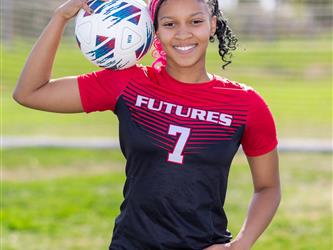 Girls soccer team player portrait
