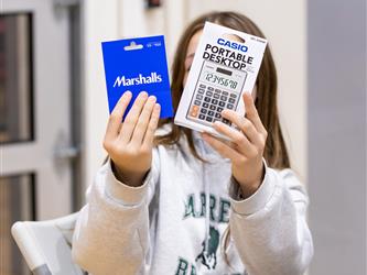 Student with gift card
