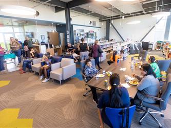 Families gathered in library 