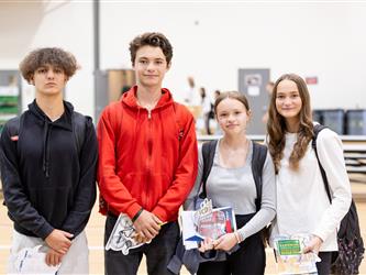 Students in line for photo