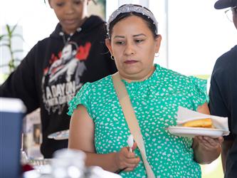 Woman getting food