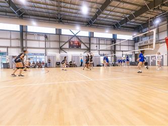 Girls playing volleyball