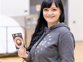 Student with gift card
