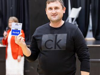 Student with gift card