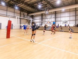 Girls playing volleyball