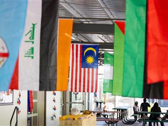Multiple countries flags hung up