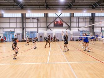Girls playing volleyball