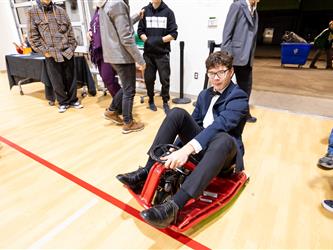 student riding wheels