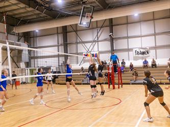 Girls playing volleyball