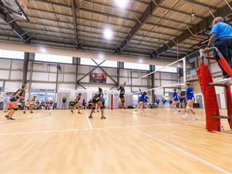 Girls playing volleyball