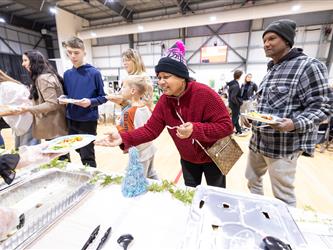 guests receiving food