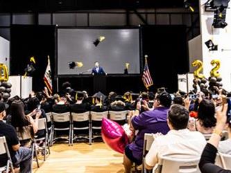 Graduates flipping hats