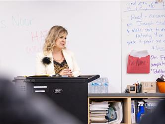 Futures teacher speaking in front of the class