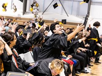 Graduates flipping hats