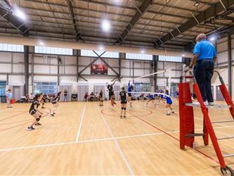 Girls playing volleyball