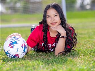 Girls soccer team player portrait