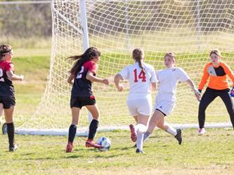 Soccer players in field