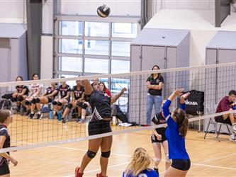 Girls playing volleyball