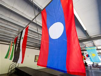 Multiple countries flags hung up