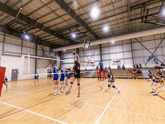 Girls playing volleyball
