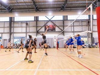 Girls playing volleyball
