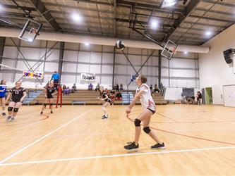 Girls playing volleyball