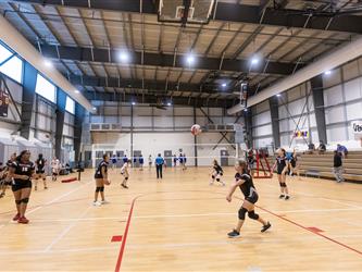 Girls playing volleyball
