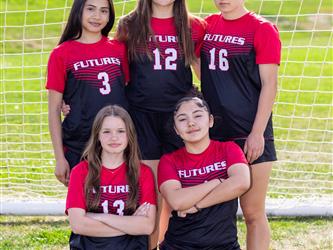 Girls soccer teammates posing together
