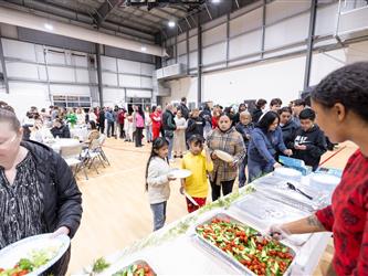 guests receiving food