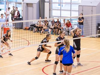 Girls playing volleyball