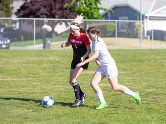 Soccer players in field